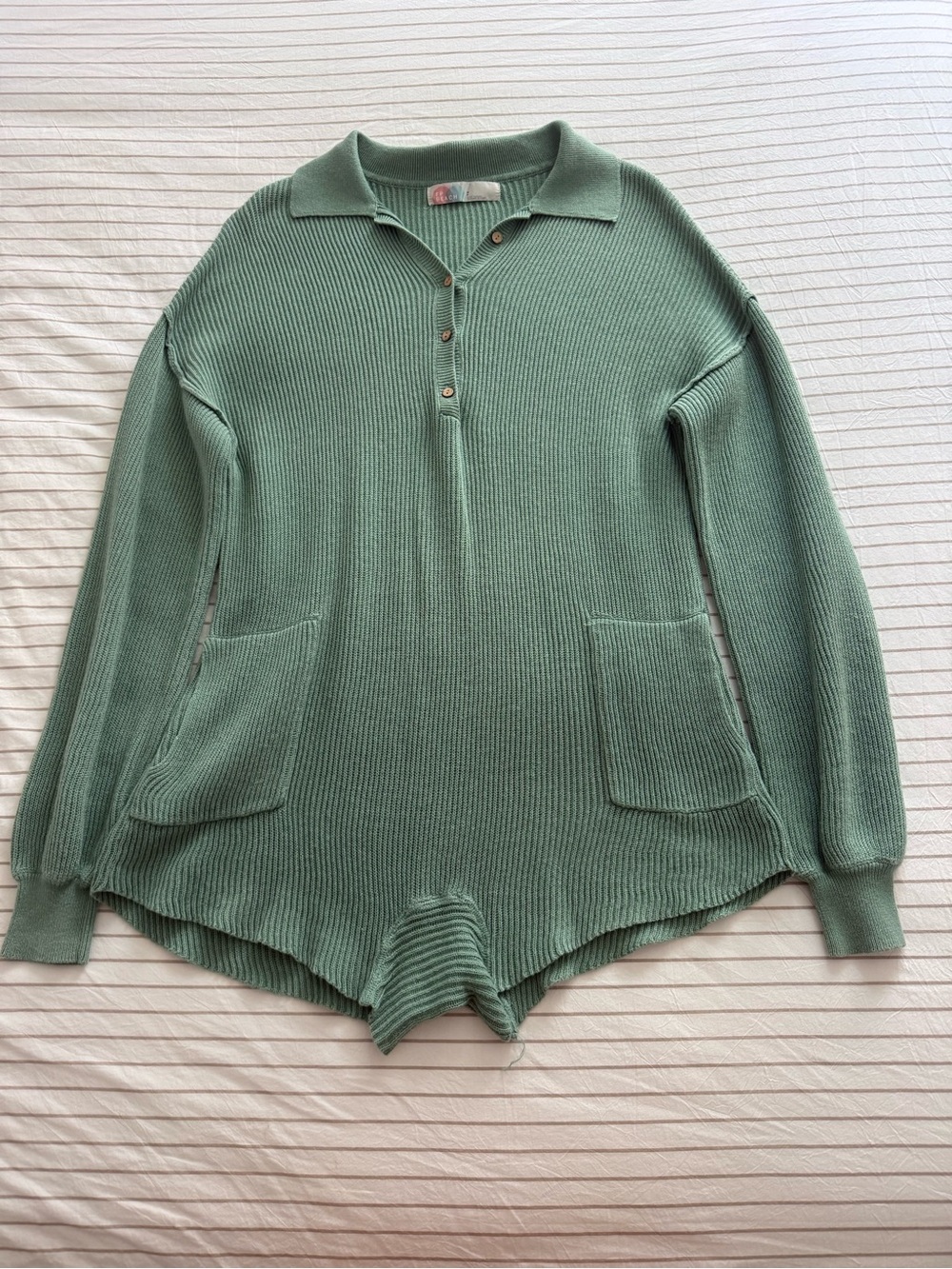 Free People Sage Green Ribbed Polo Romper